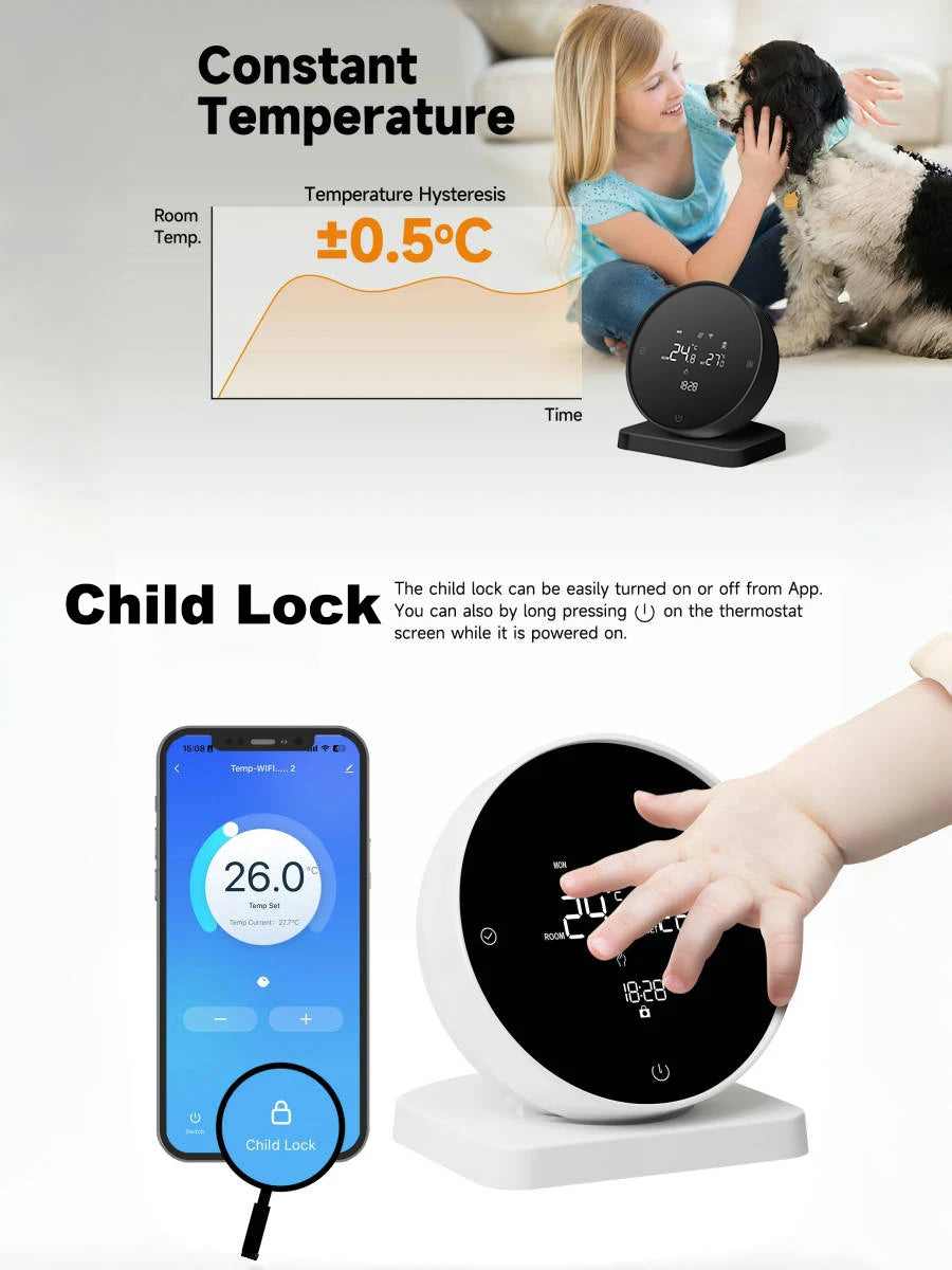 RKHK Tuya WiFi Smart Thermostat，RF Wireless Receiver Temperature Controller，For Water Gas Boiler Support Alexa and Google Home.