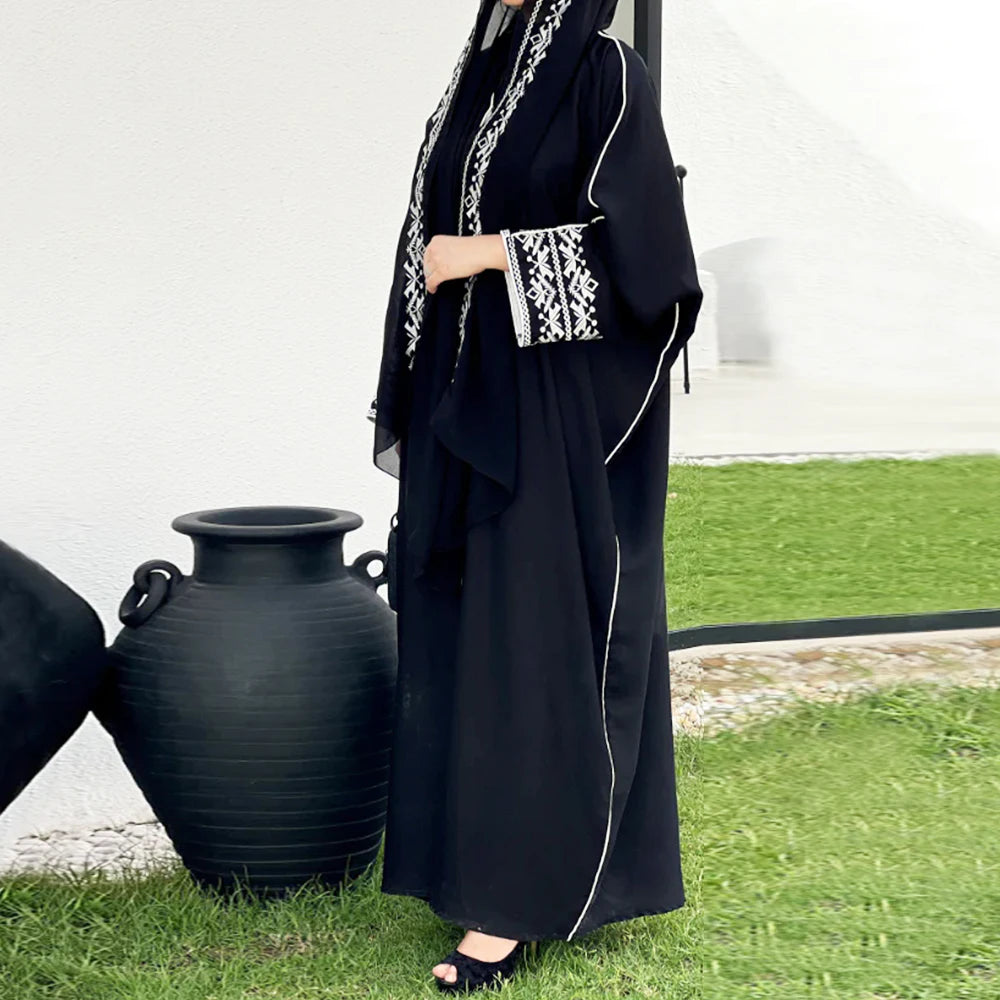 Fashion Classic Embroidered Abaya Hijab Dress Kimono Coat Outwear Women Long Sleeve Loose Arabic Muslim Dubai Moroccan Caftan.