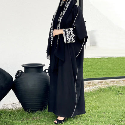 Fashion Classic Embroidered Abaya Hijab Dress Kimono Coat Outwear Women Long Sleeve Loose Arabic Muslim Dubai Moroccan Caftan.