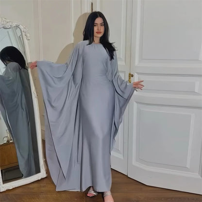 Eid glänzende Fledermaus Satin Abaya Dubai Luxus muslimische Abayas für Frauen Maxi Kaftan Kleid islamische Kleidung Kaftan Marocain Femme