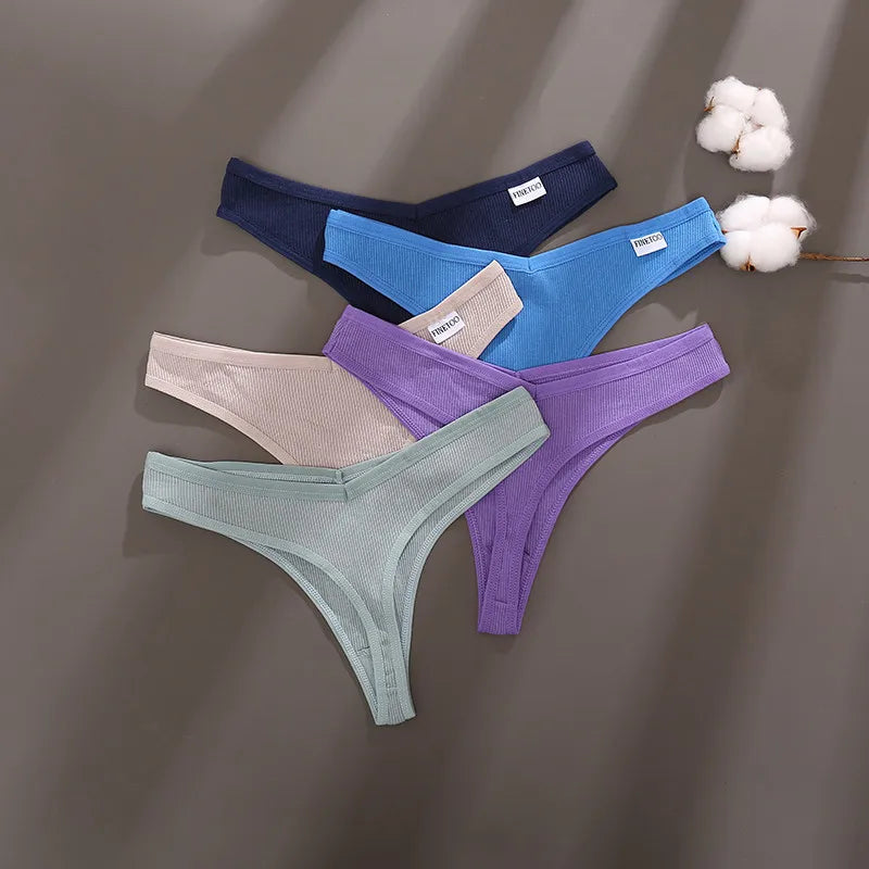 FINETOO 3PCS/Set G-string Panties Cotton Women's Underwear Sexy Panty Female Underpants Thong Solid Color Lingerie T-Back Design.