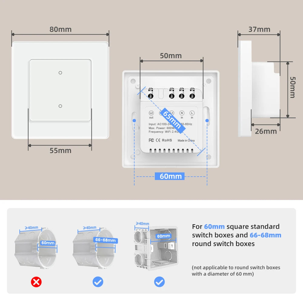 AVATTO Tuya WiFi Smart Lichtschalter/Vorhangschalter, Multi-Frame-Kombinationslichter und Vorhangschalter unterstützen Alexa Google Home.