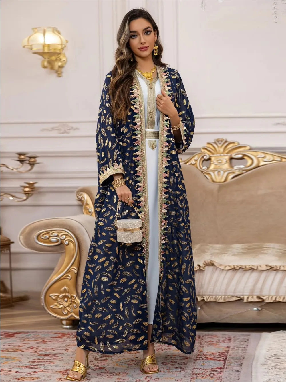 Muslim Abaya 3 Piece Set Women Party Dresses Cardigan Robe Sashes Suit Bronzing Jalabiya Ramadan Morocco Dubai Kaftan Vestidos.