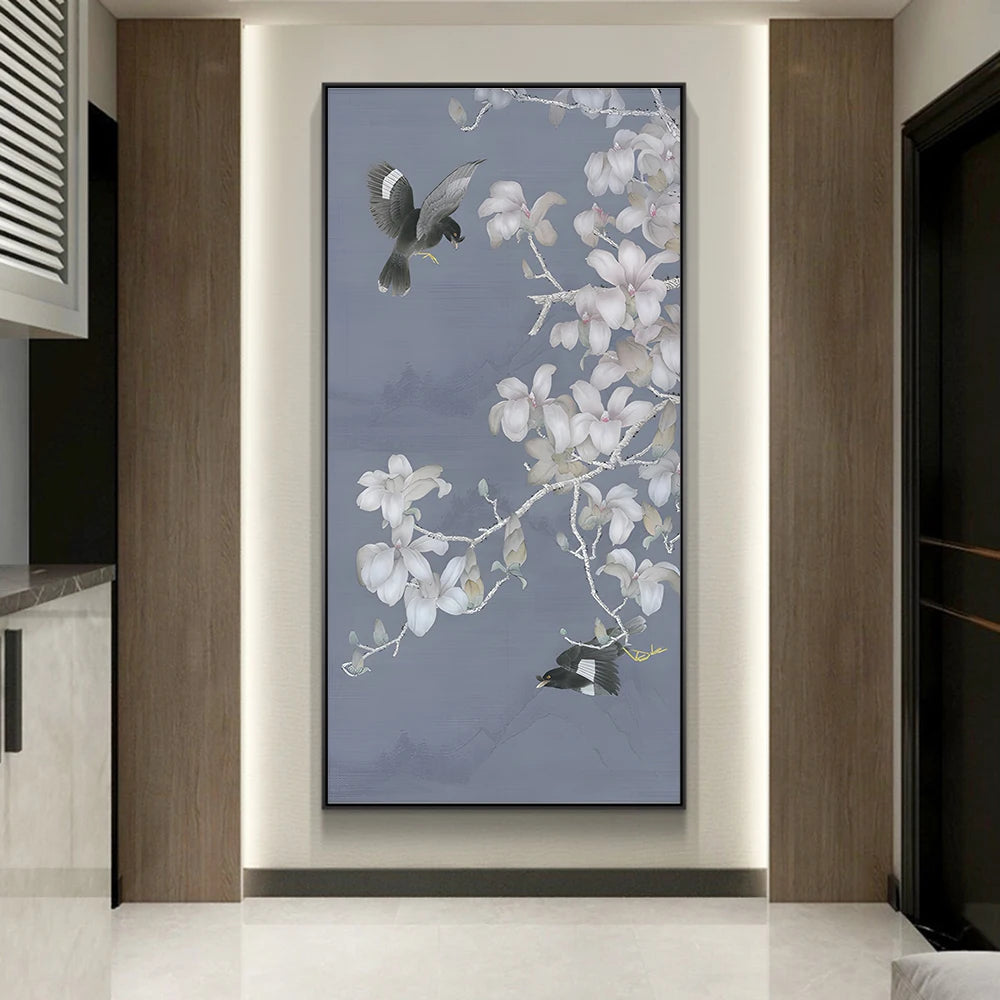 Chinese Simple Ink Art Canvas Poster Flower And Bird Wall Painting Prints Pictures Bedroom Corridor Living Room Decoration Mural.