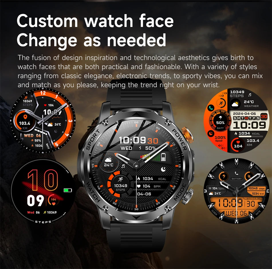 LIGE 2025 New For HUAWEI Xiaomi 1000mah AMOLED Smart Watch Men Sports Fitness LED Flashlight 3ATM Waterproof BT Call Smartwatch.