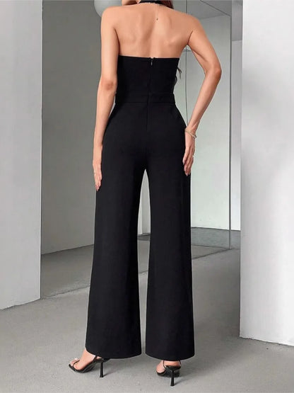 Casual Sleeveless Round Neck Jumpsuit Women's 2025 Summer Fashion Patchwork Slimming Halter Neck Sleeveless Backless One Piece.