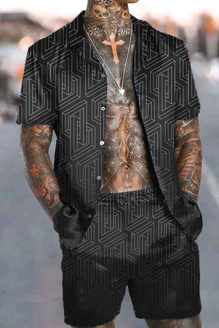 Fashion Men Sets Print Lapel 3D print Short Sleeve Casual Shirt Beach Shorts Oversized 2Pcs set Vacation Hawaiian Man Suits.