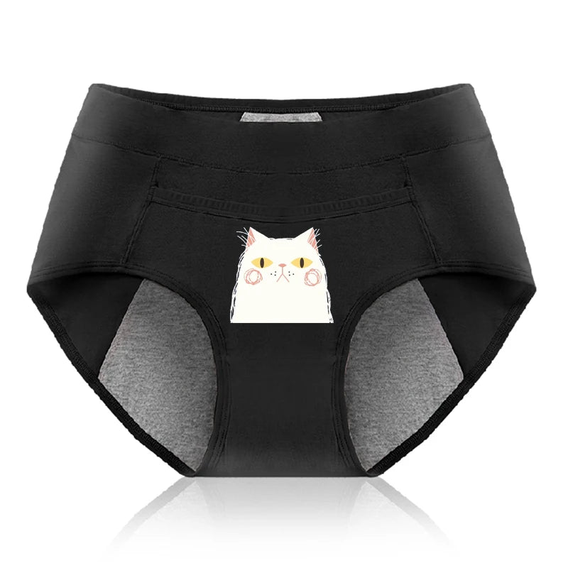 Cotton Menstrual Panties Leak Proof Breathable Cartoon cat Panties Woman Women Girls Physiological Pants Women's Intimates M-XL