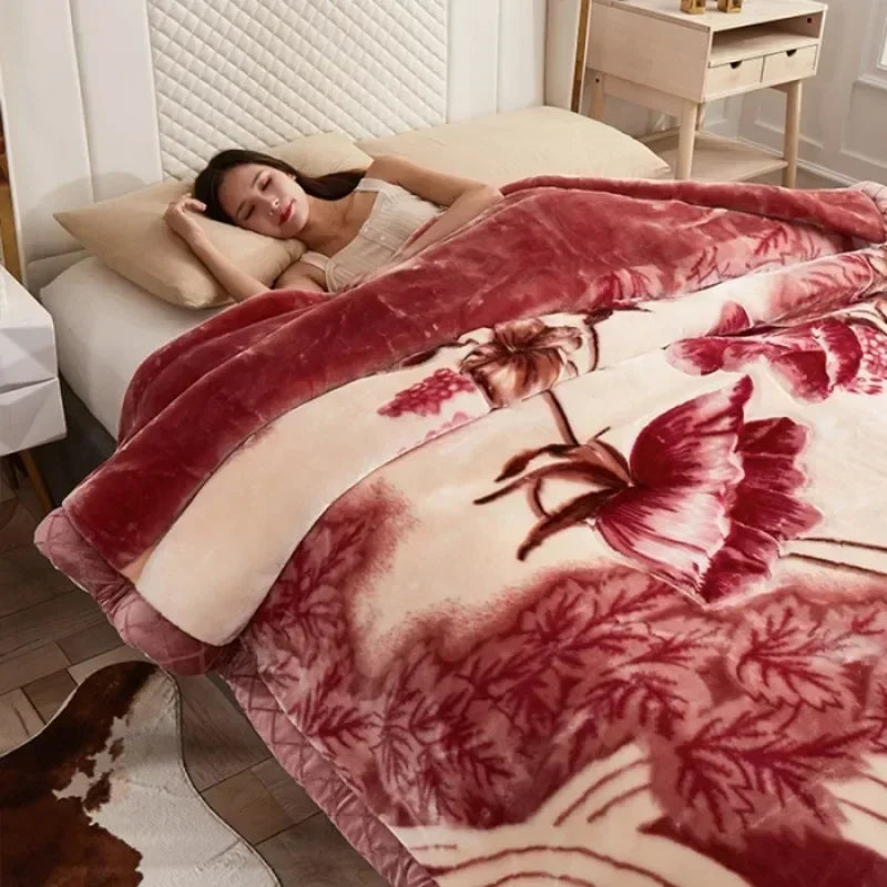 Double-layer Thick Plush Blanket Warm Skin Friendly in Winter Quilt Multiple Non Shedding Prints High Quality Bedding Article