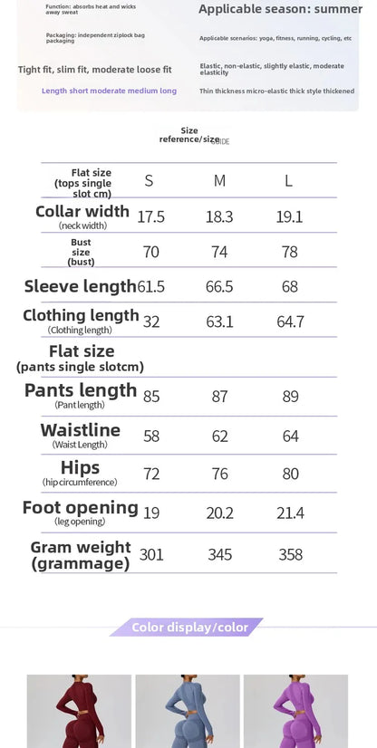 Autumn Winter Yoga Fitness Sportswear Long Sleeve Women's Top And Bottoms Quick Dry Set Finger Snap Gymnastics Outfit.