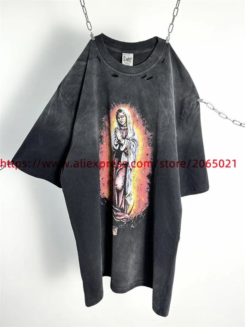 SAINT Vintage NIN Nine-inch Nail T-Shirts Best Quality Vintage Washed T Shirt Tee Tops