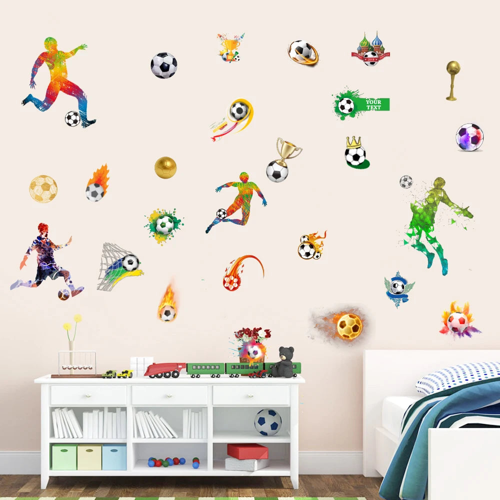 Creative Football PVC Wall Sticker Soccer Personalized Name Wall Decals For Kids Boys Room Mural Bedroom Decor Poster Art