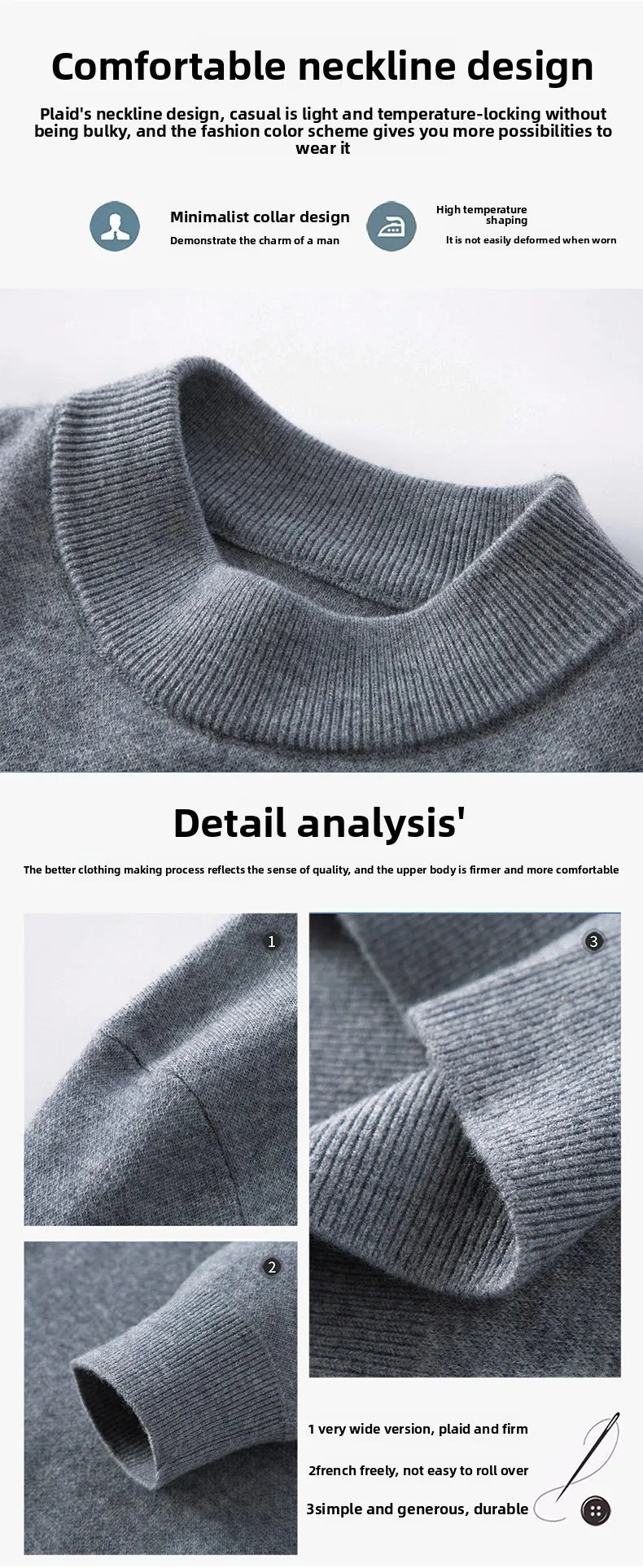 High End 100% Wool Thick New Autum Winter Fashion Brand Pullover Knit Half Turtleneck Business Sweater Casual Men Clothing.