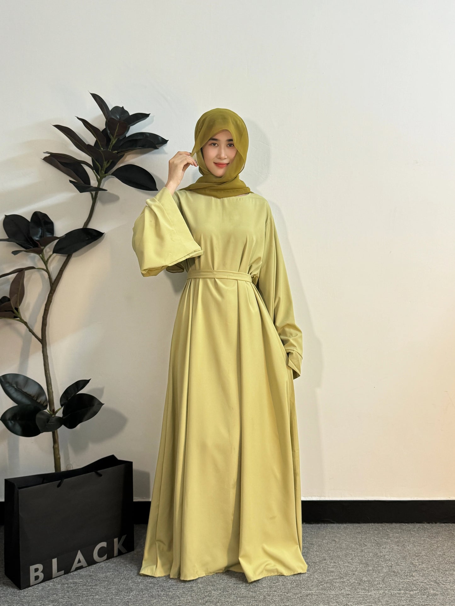 Muslim Abaya Women Kaftan Long Maxi Prayer Dress with Belt Full Sleeve.