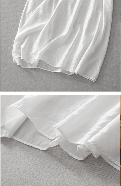 Neuankömmling 2024 Sommer Kunst Stil Frauen Kurzarm V-Ausschnitt lockeres Kleid Vintage Stickerei solide weiße A-Linie lange Kleider.