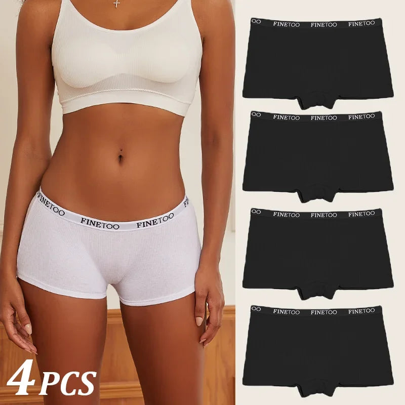 4Pcs Women Cotton Boxers Underwear Seamless Ice Silk Shorts Solid Color Ladies Soft Boyshorts Plus Size Cotton Boxers M/L/XL.
