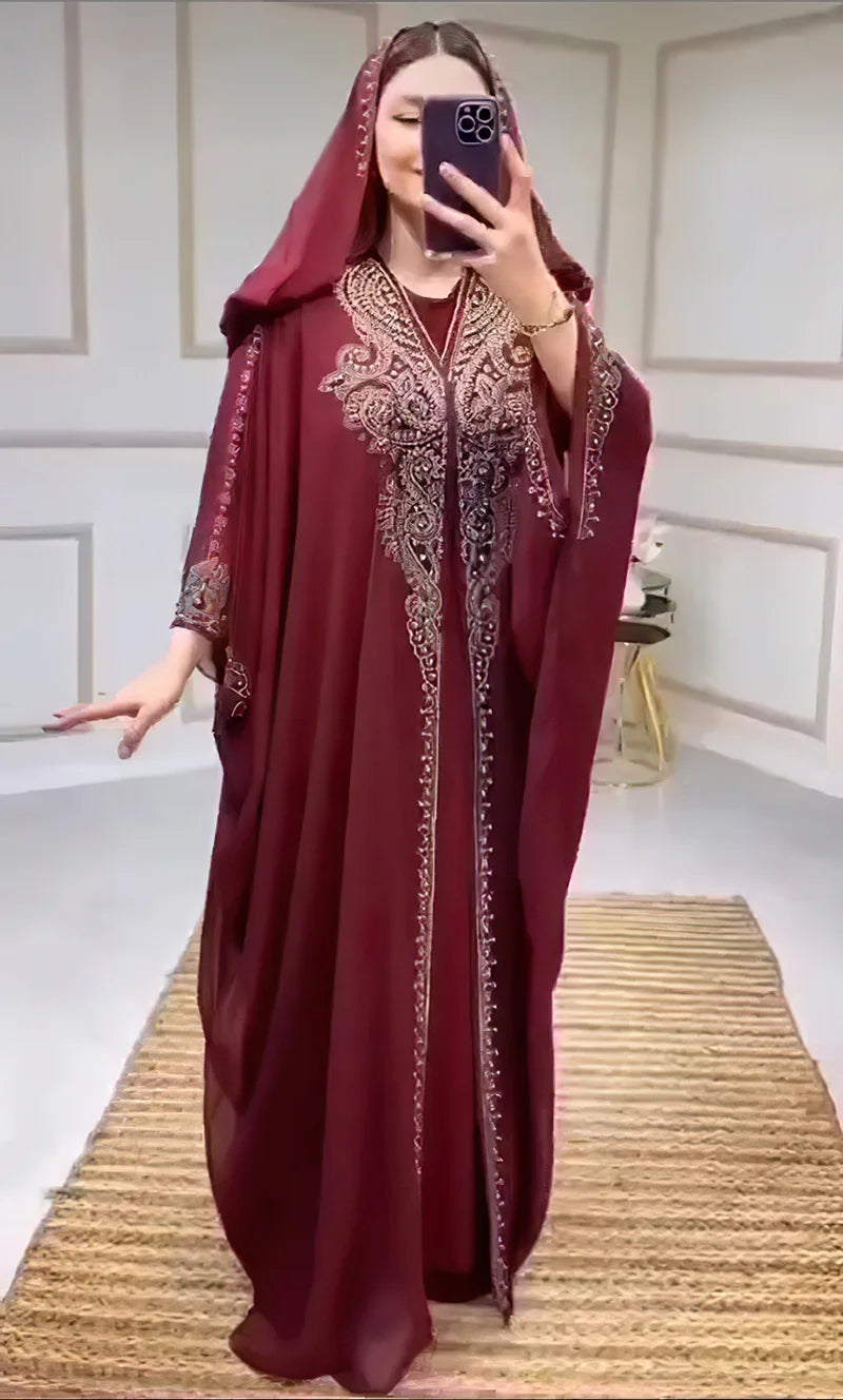 Eid Muslim Dress for Women Hooded Abaya 2 Piece Set Diamond Jalabiya Morocco Party Dresses Dubai Abayas Kaftan Vestido Long Robe