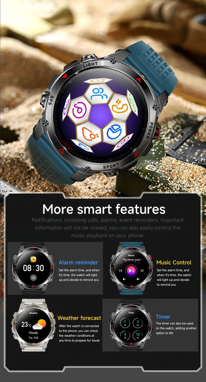 2025 New Outdoors Sports Military GPS Smart Watch 3ATM Waterproof Built-in Dual-Band GPS Compass Altimeter Swimming Smartwatches