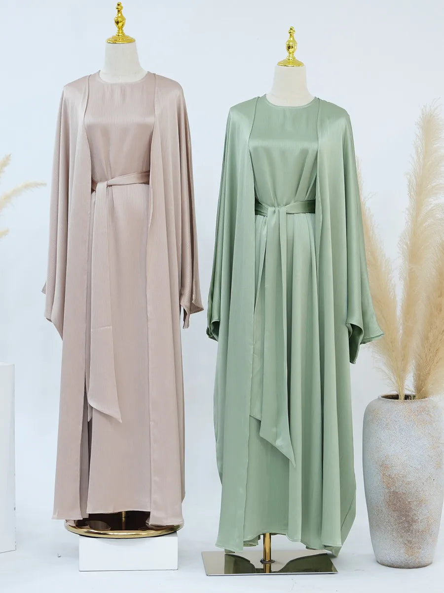 Muslim Turkish Women Arabic Dubai Abaya Long Dress Modest Ramadan Robe Liner Dress Kaftan Two-Piece Set Femme Islam Clothing Set.