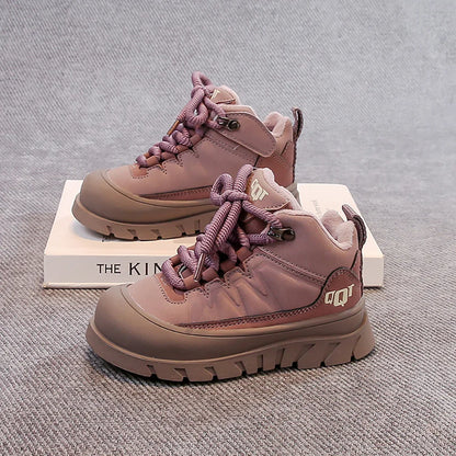 Winter Plush Boots For Children PU Leather Waterproof Boy's Warm Cotton Shoes Thick Warm Platform Teenager Kid's Snow Boots.