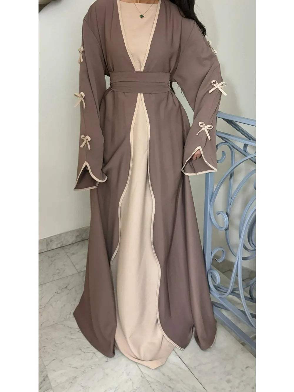 Eid Bow Abaya Women Cardigan Dress Muslim Party Caftan Robe Jalabiya Morocco Dubai Kaftan Islam Vestidos Largos Ramadan 2025