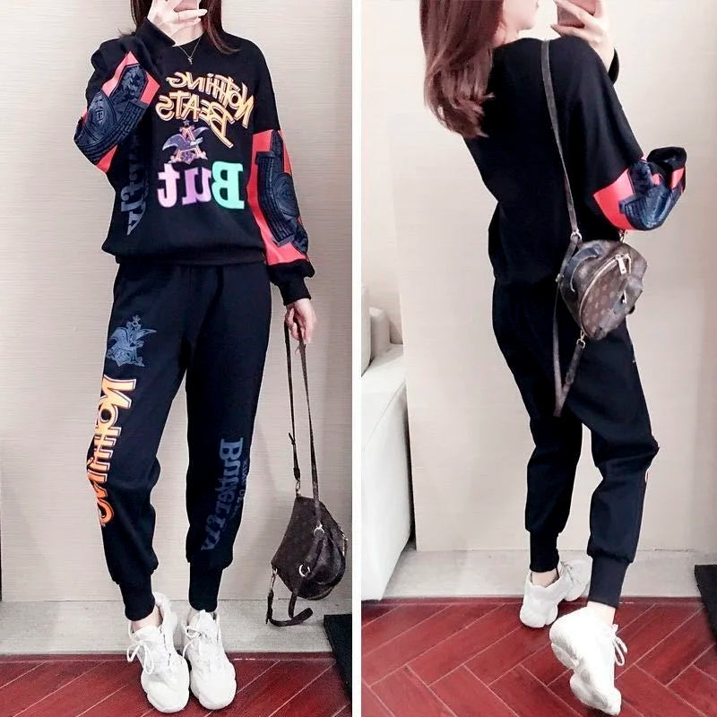 Women's Casual Sweat Suits 2025 Spring Autumn New Tracksuit Fashion Loose Long Sleeved Tops And Pants 2 Two Piece Set For Women.