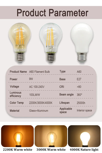 8PCS Led-lampe E27 B22 E14 220V GU10 Spot Licht 9W LED Glühlampe Retro Edison Vintage lampe AC 220V 110V Glas Lampen für Zuhause.