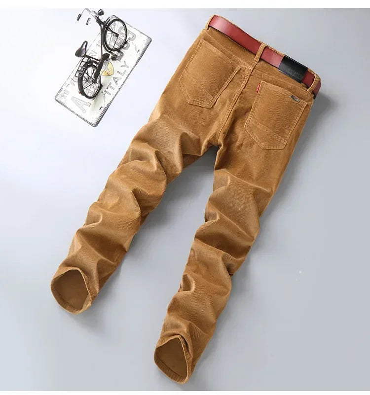 2025 Spring Autumn Men's Corduroy Casual Pants Straight Leg Loose Fit Youth Winter Thick Warm Velvet Long Pants for Men Trousers