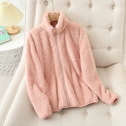 Damen-Fleecemantel, Winter, warm, verdickte Jacke, beidseitig zu tragen, doppelseitige Samt-Korallen-Fleece-Mäntel, Polar-Fleece-Jacken