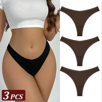 3Pcs/Set Seamless Thong Cotton Women Thin Strap Low Waist High Flexibility Panty Sexy Underwear Ladies Briefs T-back Soft Women