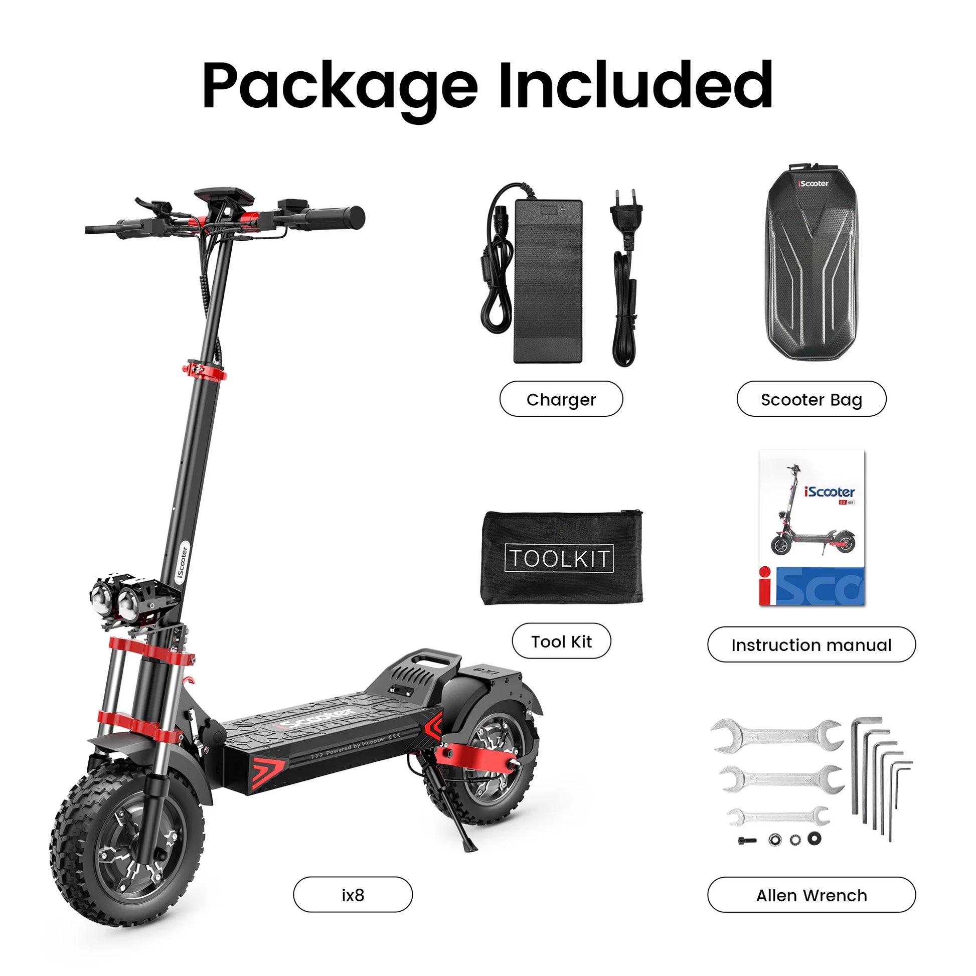 iScooter IX8 Foldable Electric Kick Scooter for Adults 60 km/h Speed 2400W Power 48V Voltage 20Ah Battery.