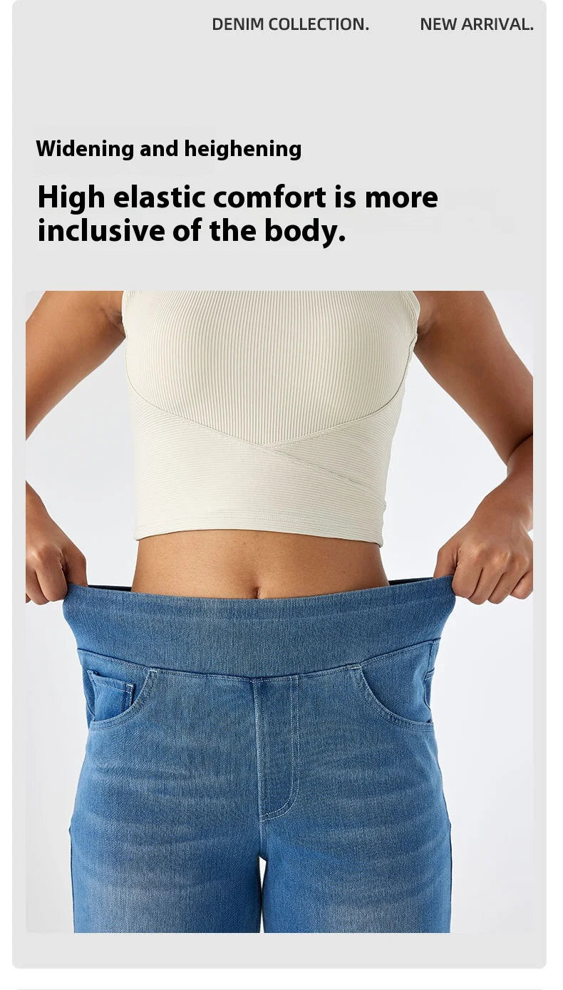 Women's New Large Size Denim Wide-Legged Trousers American High-Waisted Thin Straight Loose Casual Trousers Casual Jeans.