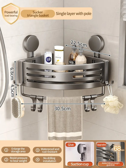 Badezimmer-Aufbewahrungsregal, Saugnapf, perforationsfreies Badezimmer, dreieckiger Toilettenwaschbehälter, Eck-Badezimmer-Aufbewahrungsregal