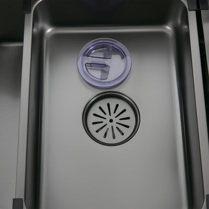 75 * 46 cm Edelstahl-Wasserfall-Küchenspüle mit ausziehbarem Wasserhahn, Seifenspender, Tassenwascher