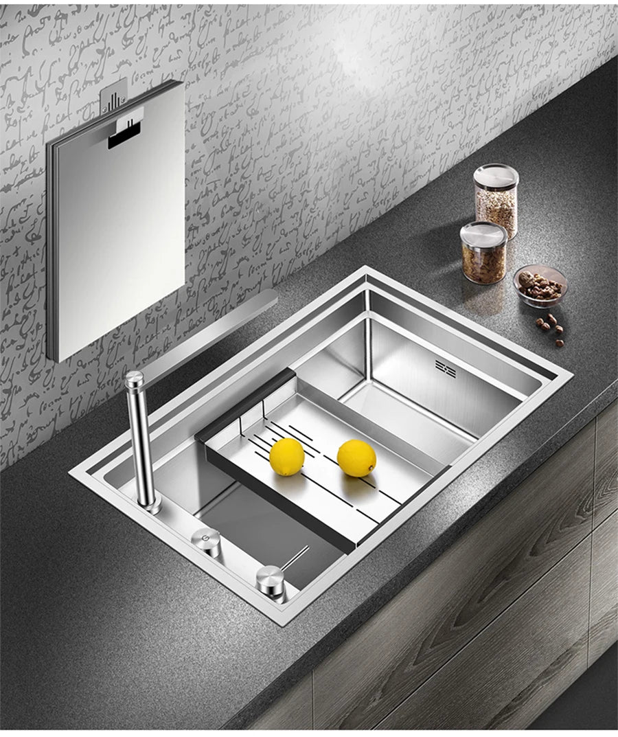ASRAS New kitchen Sink Double Cover hidden Single Large Size 304 Stainless Steel 4mm Thickness Handmade Brushed kitchen Sink