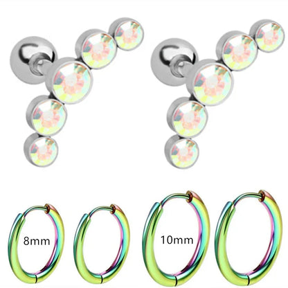 Cyrstal Tragus Stud Earrings Set Cluster Helix Piercing Stud Bulk Cartilage Huggie Earring Hoops Ear Lobe Hoops Circle Jewelry