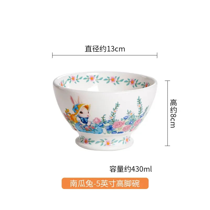 Creative Pumpkin Rabbit Pattern Tableware Garden Style Ceramic Plate Home Cute Dinner Plate Salad Bowl Kitchen Accessories.