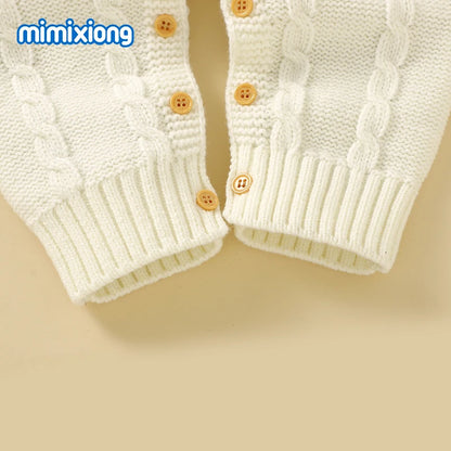 White Baby Girl Rompers Clothes Winter Long Sleeve Knitted Newborn Infant Boy Jumpsuits Hats Outfits Sets 0-18m Toddler Playsuit