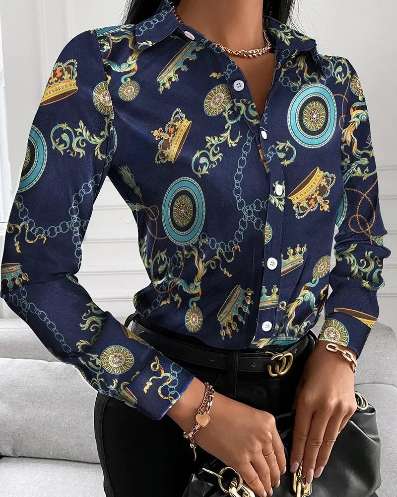 Summer New Women's Long-sleeved Shirt, Single-breasted Printed Shirts Fashion Casual Tops Camisa Female Chemise S-XXL.