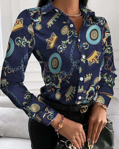 Summer New Women's Long-sleeved Shirt, Single-breasted Printed Shirts Fashion Casual Tops Camisa Female Chemise S-XXL.