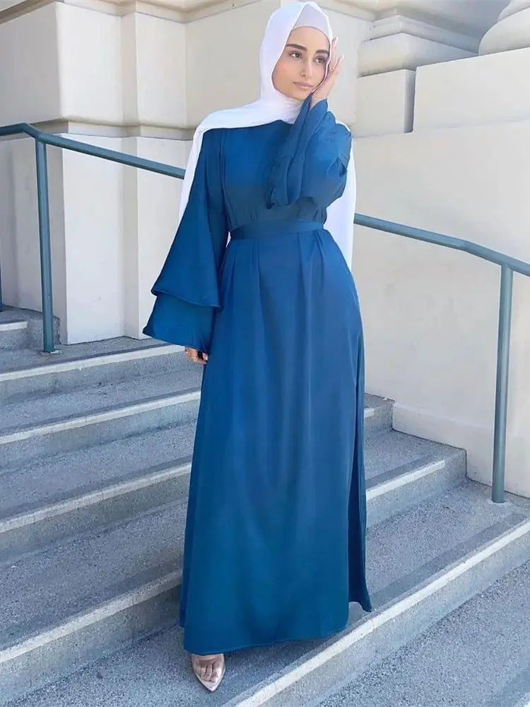 Ramadan Eid Satin Abaya Damen Dubai Islam Prayer Clothes Women Muslim Modest Dress Kebaya Kaftan Robe Vestidos Musulmanes Femme.