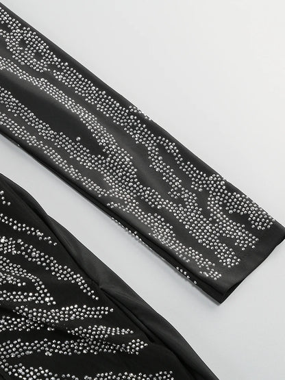 Sexy Deep V Neck Sparkly Diamonds Design Jumpsuit Women Long Sleeve Draped Wide Leg Jumpsuit Elegant Evening Club Costume Runway