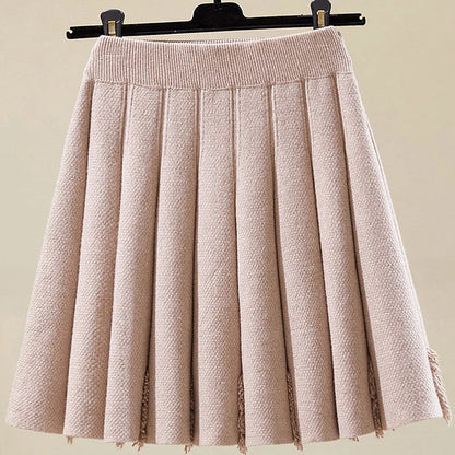 All Match Knitting Short Pleated Skirt Women Autumn Winter 2025 High Waist Mini Skirts Woman Casual Solid Thick A Line Skirts.