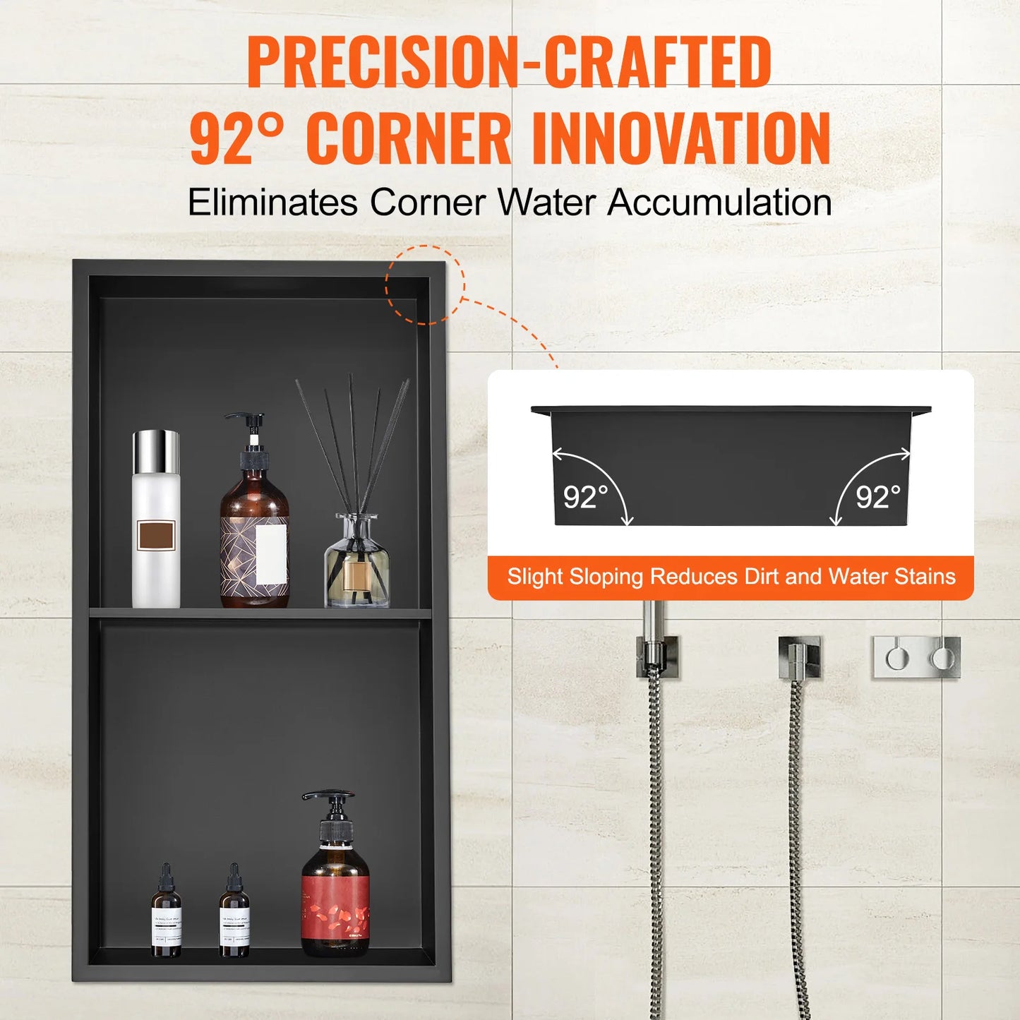 SucceBuy No Tile Duschnische aus Edelstahl 304, mit Wand eingesetzte Nische, Doppelregale für die Dusche, Seifenaufbewahrung, Badezimmer