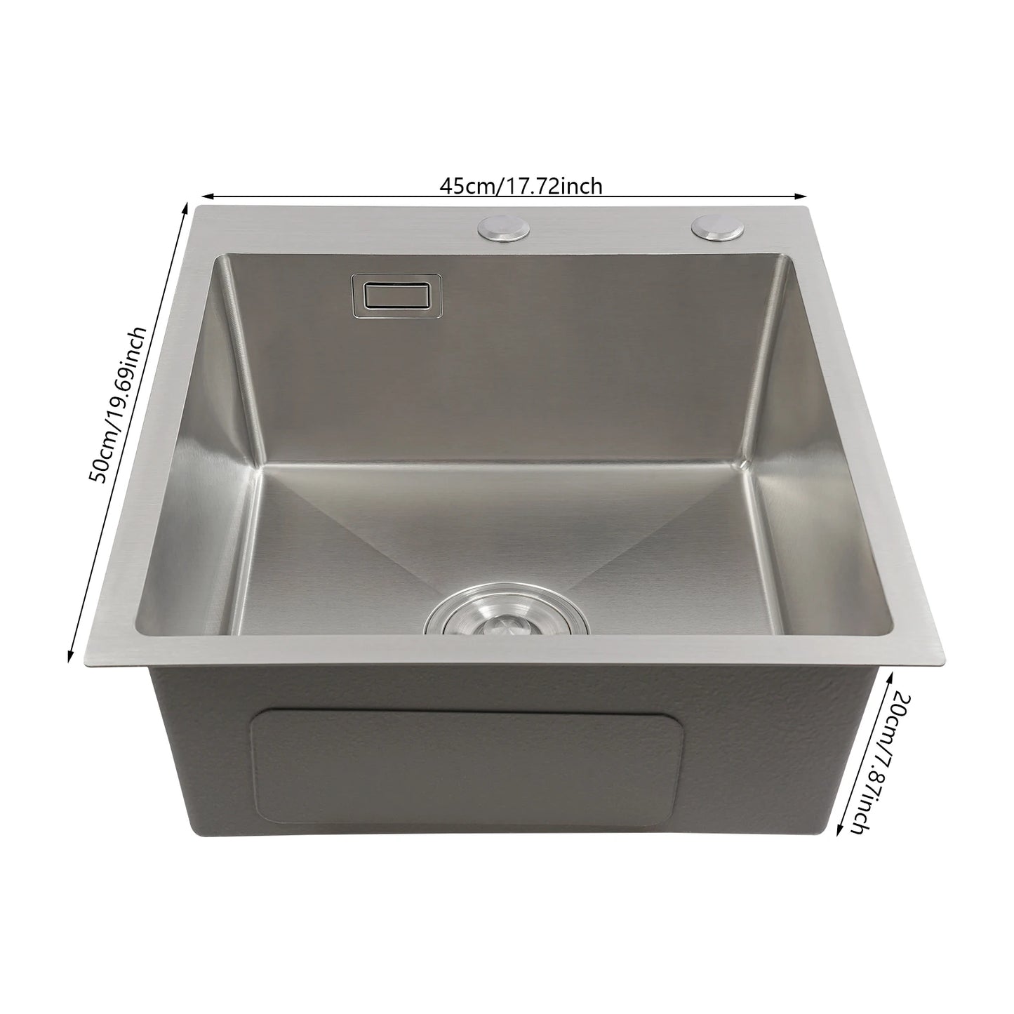 Edelstahlspüle, 45 x 50 cm, moderne Küchenspüle, Küchenspüle mit Abflussrohr, X-förmige Wassergleitungsleitung