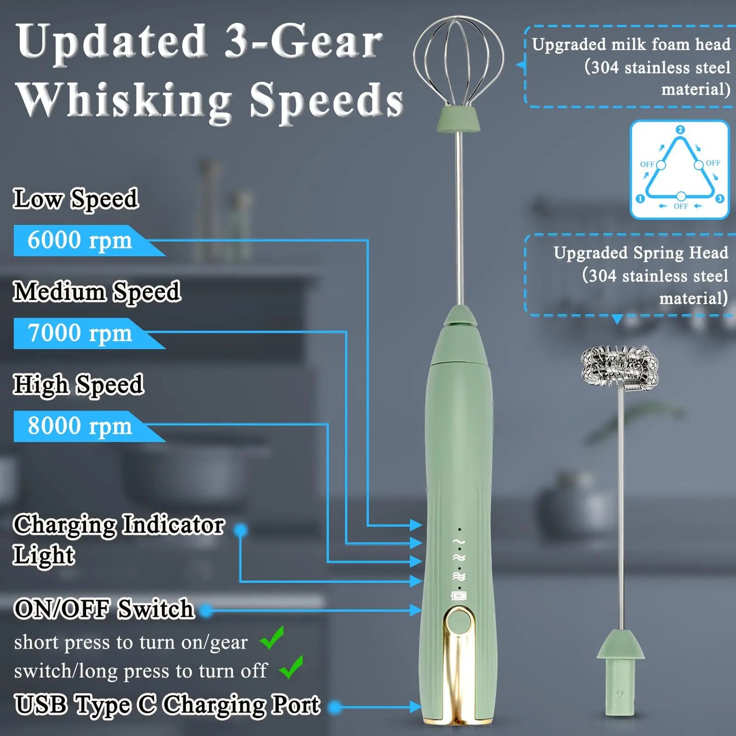 Hand Mixer Milk Frother for Coffee Matcha Handheld Foam Maker Electric Whisk Drink Mixer Rechargeable Egg Beater With Stand.