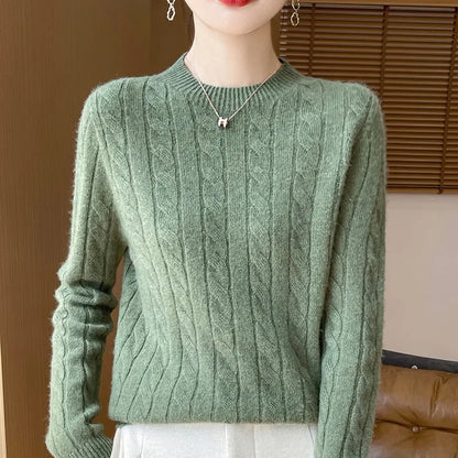 Frauen 100% Merino Wolle Verdickung Pullover Oansatz Gestrickte Twisted Pullover Herbst Winter Kaschmir Langarm Kleidung Basis Tops