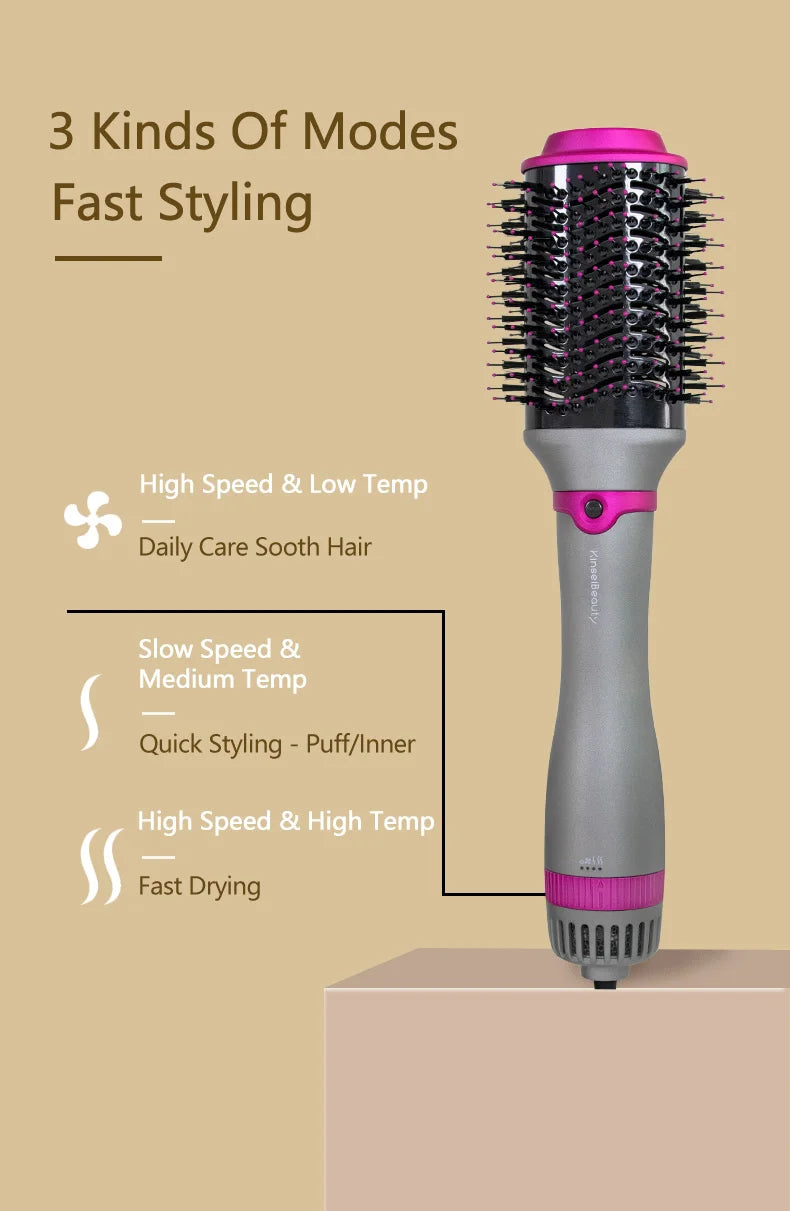 Hot Air Hair Brush Kinseibeauty 2 In 1 Hair Dryer Styling Brush Negative Iron Generator Curling Straight 1200W Hair Dryer.