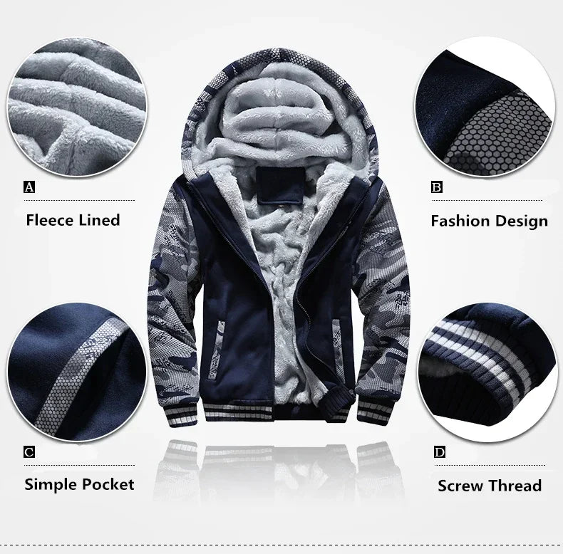 New Winter Fleece Thicken Men's Two-piece Zipper Sports Set Hooded Thermal Suit Casual Oversized Tracksuit 4XL 5XL Funny Suit.