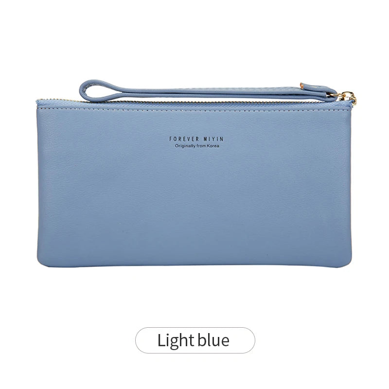 MIYIN Simple and Fashionable Women's Ultra Thin Long Wallet Solid Color PU Leather Zipper Wallet Large Capacity Portable Handbag